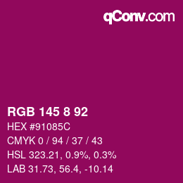 颜色代码: RGB 145 8 92 | qconv.com