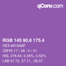 カラーコード: RGB 145 90.8 175.4 | qconv.com