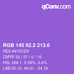 カラーコード: RGB 145 92.2 213.6 | qconv.com