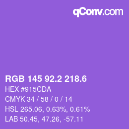 カラーコード: RGB 145 92.2 218.6 | qconv.com