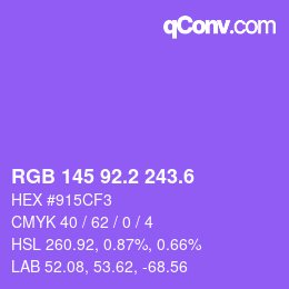 カラーコード: RGB 145 92.2 243.6 | qconv.com