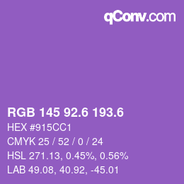 カラーコード: RGB 145 92.6 193.6 | qconv.com