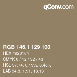 Color code: RGB 146.1 129 100 | qconv.com