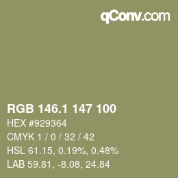 Color code: RGB 146.1 147 100 | qconv.com