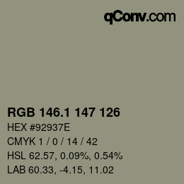 Color code: RGB 146.1 147 126 | qconv.com