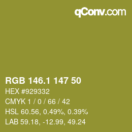 カラーコード: RGB 146.1 147 50 | qconv.com