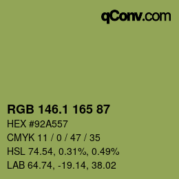 カラーコード: RGB 146.1 165 87 | qconv.com