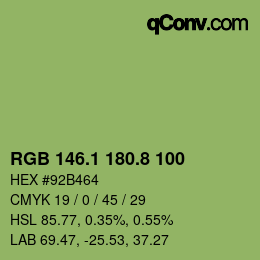 カラーコード: RGB 146.1 180.8 100 | qconv.com