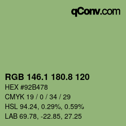 カラーコード: RGB 146.1 180.8 120 | qconv.com