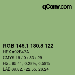 カラーコード: RGB 146.1 180.8 122 | qconv.com
