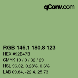 Color code: RGB 146.1 180.8 123 | qconv.com