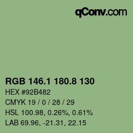 カラーコード: RGB 146.1 180.8 130 | qconv.com