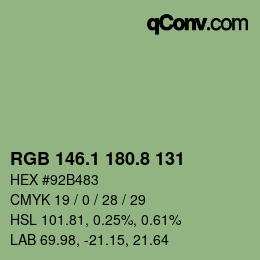 カラーコード: RGB 146.1 180.8 131 | qconv.com