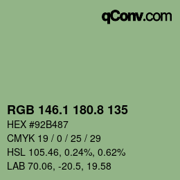 カラーコード: RGB 146.1 180.8 135 | qconv.com