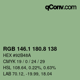Color code: RGB 146.1 180.8 138 | qconv.com
