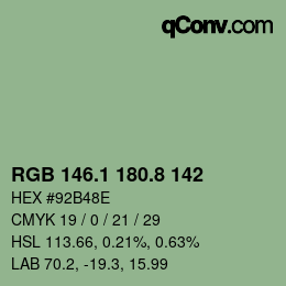 Color code: RGB 146.1 180.8 142 | qconv.com