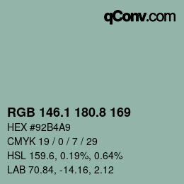 Código de color: RGB 146.1 180.8 169 | qconv.com