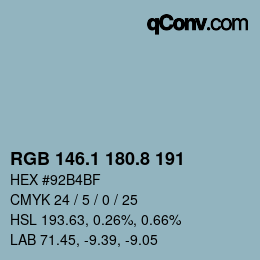 Color code: RGB 146.1 180.8 191 | qconv.com