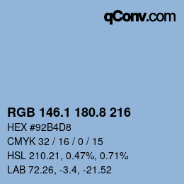 カラーコード: RGB 146.1 180.8 216 | qconv.com