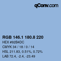 Color code: RGB 146.1 180.8 220 | qconv.com