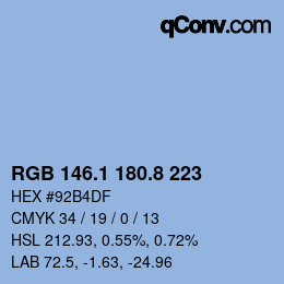 Código de color: RGB 146.1 180.8 223 | qconv.com
