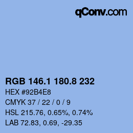 Color code: RGB 146.1 180.8 232 | qconv.com