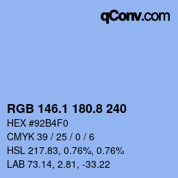 Color code: RGB 146.1 180.8 240 | qconv.com