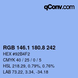 カラーコード: RGB 146.1 180.8 242 | qconv.com