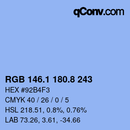 Color code: RGB 146.1 180.8 243 | qconv.com