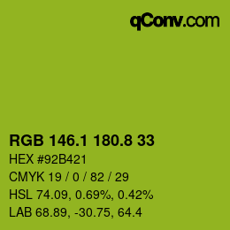 カラーコード: RGB 146.1 180.8 33 | qconv.com