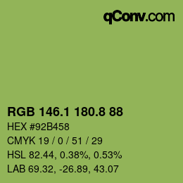 カラーコード: RGB 146.1 180.8 88 | qconv.com