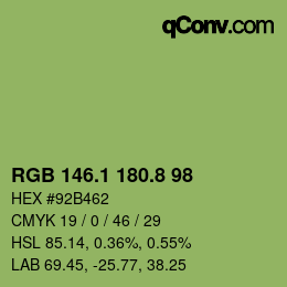 カラーコード: RGB 146.1 180.8 98 | qconv.com