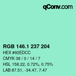 カラーコード: RGB 146.1 237 204 | qconv.com