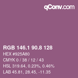 カラーコード: RGB 146.1 90.8 128 | qconv.com