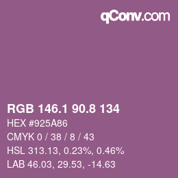 カラーコード: RGB 146.1 90.8 134 | qconv.com