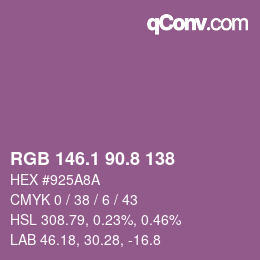 カラーコード: RGB 146.1 90.8 138 | qconv.com