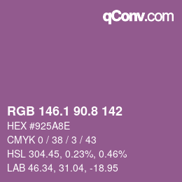 カラーコード: RGB 146.1 90.8 142 | qconv.com