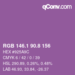 カラーコード: RGB 146.1 90.8 156 | qconv.com