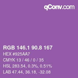 カラーコード: RGB 146.1 90.8 167 | qconv.com