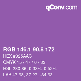 カラーコード: RGB 146.1 90.8 172 | qconv.com