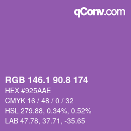 カラーコード: RGB 146.1 90.8 174 | qconv.com