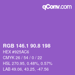 カラーコード: RGB 146.1 90.8 198 | qconv.com