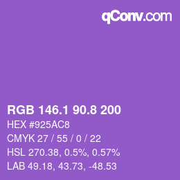カラーコード: RGB 146.1 90.8 200 | qconv.com