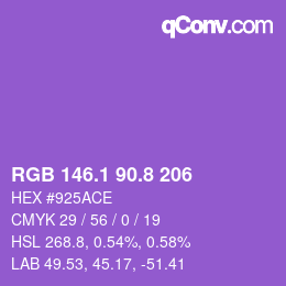 カラーコード: RGB 146.1 90.8 206 | qconv.com