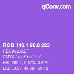 カラーコード: RGB 146.1 90.8 223 | qconv.com