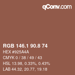 カラーコード: RGB 146.1 90.8 74 | qconv.com
