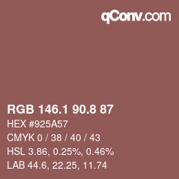 カラーコード: RGB 146.1 90.8 87 | qconv.com