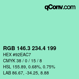 カラーコード: RGB 146.3 234.4 199 | qconv.com