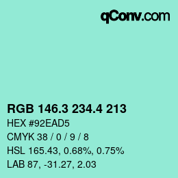 カラーコード: RGB 146.3 234.4 213 | qconv.com