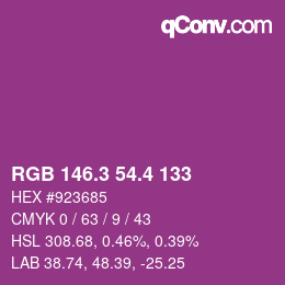カラーコード: RGB 146.3 54.4 133 | qconv.com